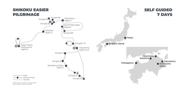 Shikoku Easier Pilgrimage Walk Map 7 Days